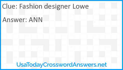 Fashion designer Lowe Answer