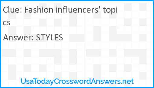 Fashion influencers' topics Answer