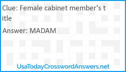 Female cabinet member's title Answer