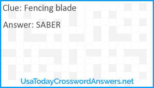 Fencing blade crossword clue UsaTodayCrosswordAnswers net
