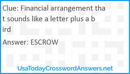 Financial arrangement that sounds like a letter plus a bird Answer