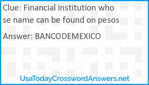 Financial institution whose name can be found on pesos Answer