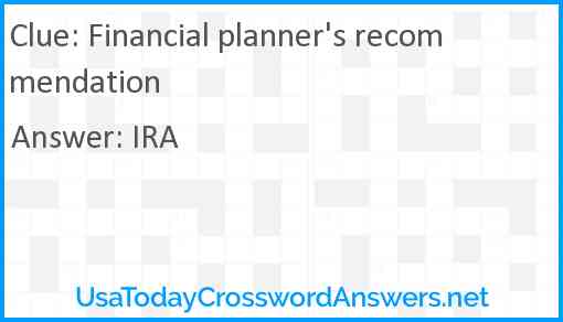 Financial planner's recommendation Answer