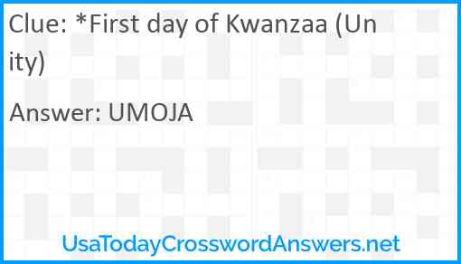 *First day of Kwanzaa (Unity) Answer