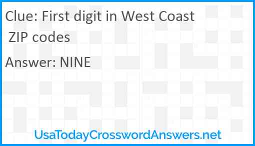 First digit in West Coast ZIP codes Answer