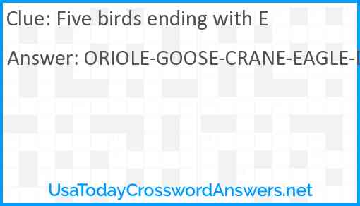 Five birds ending with E Answer