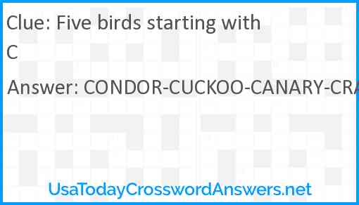 Five birds starting with C Answer
