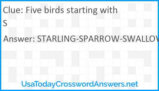 Five birds starting with S Answer