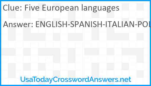 Five European languages Answer