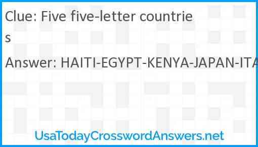 Five five-letter countries Answer