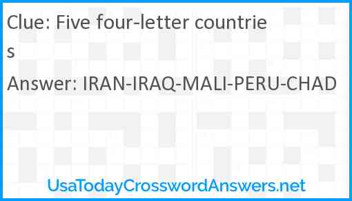 Five four-letter countries Answer