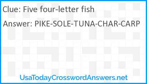 Five four-letter fish Answer