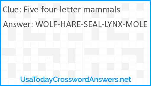 Five four-letter mammals Answer