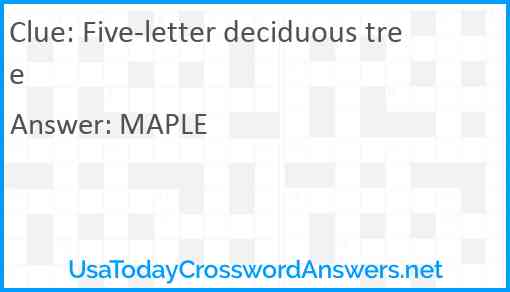 Five-letter deciduous tree Answer