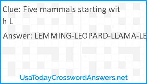 Five mammals starting with L Answer