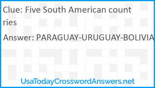 Five South American countries Answer