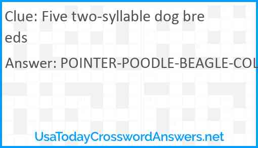 Five two-syllable dog breeds Answer