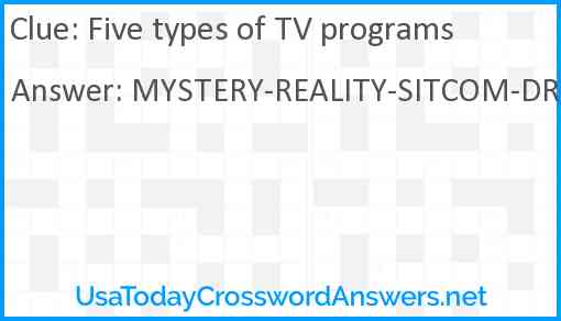 Five types of TV programs Answer