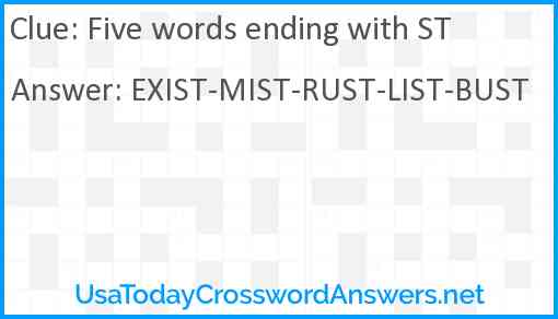 Five words ending with ST Answer