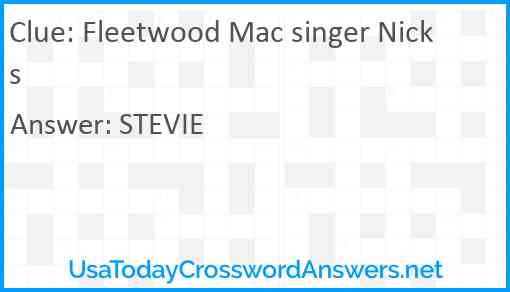 Fleetwood Mac singer Nicks Answer