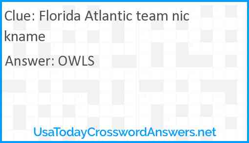 Florida Atlantic team nickname Answer