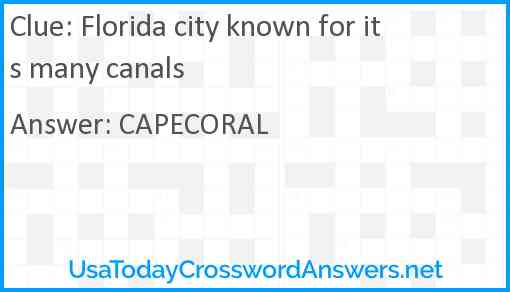 Florida city known for its many canals Answer