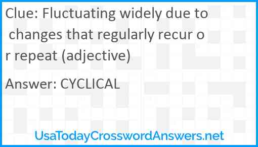 Fluctuating widely due to changes that regularly recur or repeat (adjective) Answer