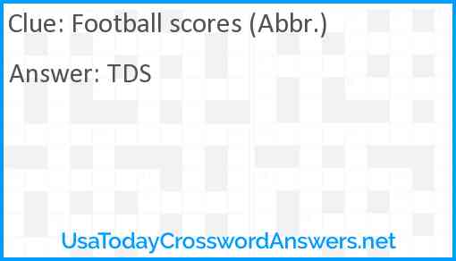 Football scores (Abbr.) Answer