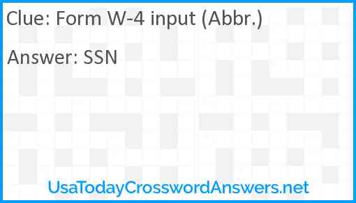 Form W-4 input (Abbr.) Answer