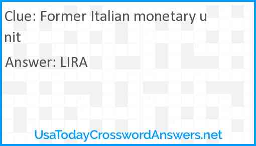 Former Italian monetary unit crossword clue UsaTodayCrosswordAnswers net