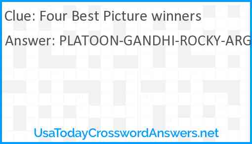 Four Best Picture winners crossword clue UsaTodayCrosswordAnswers net