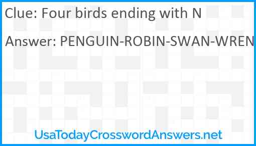 Four birds ending with N Answer