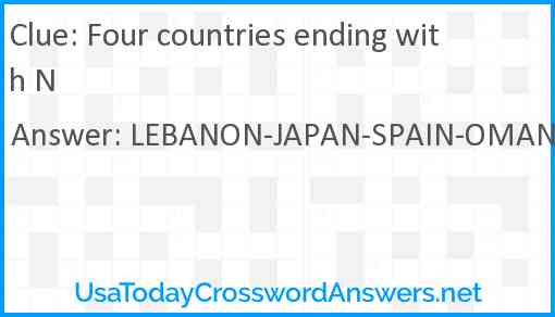 Four countries ending with N Answer