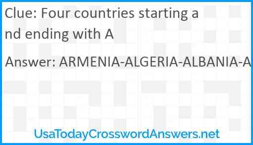Four countries starting and ending with A Answer