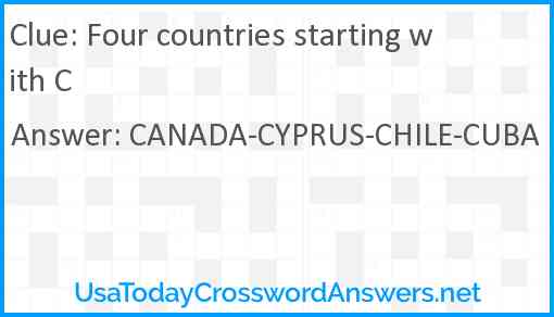 Four countries starting with C Answer