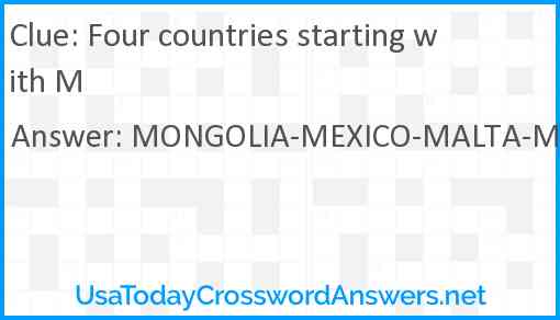 Four countries starting with M Answer