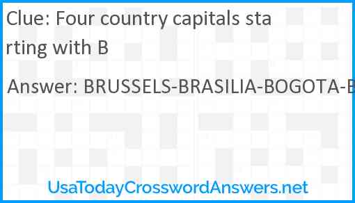 Four country capitals starting with B Answer