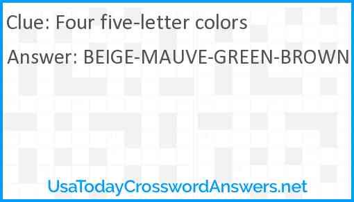 Four five-letter colors Answer