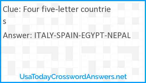 Four five-letter countries Answer