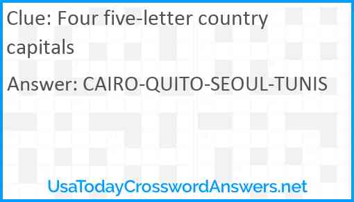 Four five-letter country capitals Answer