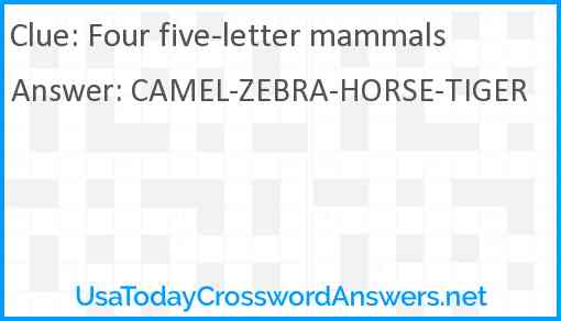 Four five-letter mammals Answer