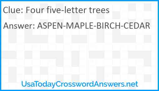 Four five-letter trees Answer