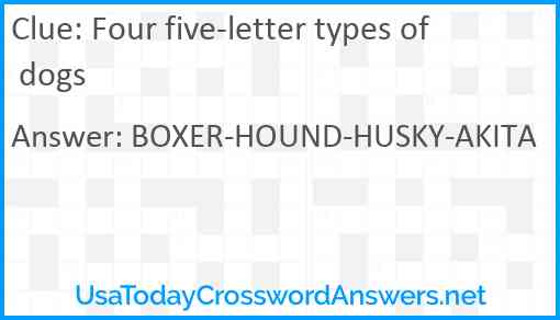 Four five-letter types of dogs Answer