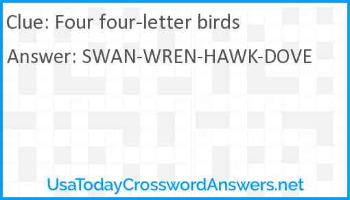 Four four-letter birds Answer
