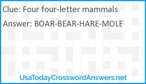 Four four-letter mammals Answer