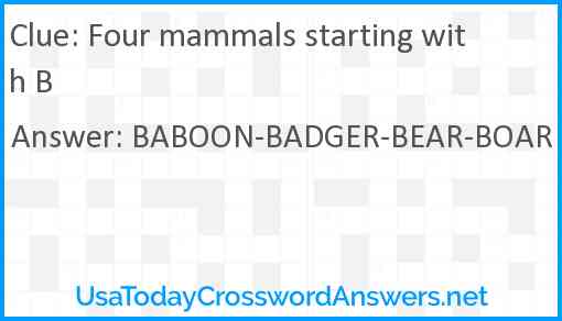 Four mammals starting with B Answer
