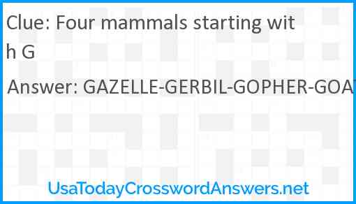 Four mammals starting with G Answer