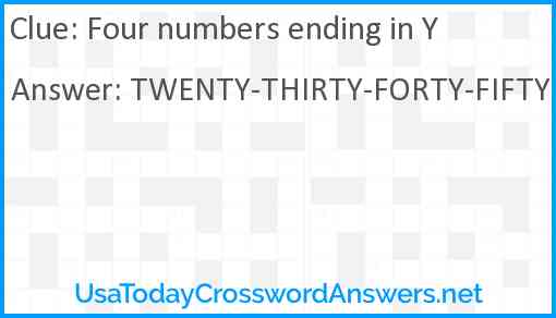 Four numbers ending in Y Answer
