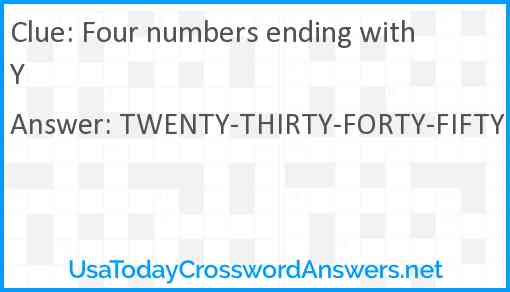 Four numbers ending with Y Answer