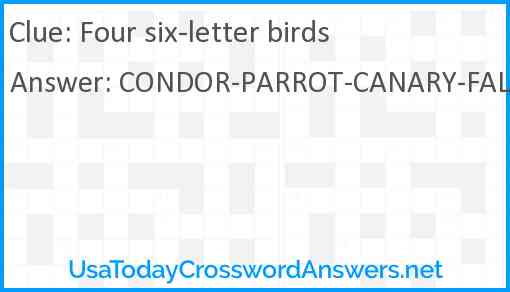 Four six-letter birds Answer